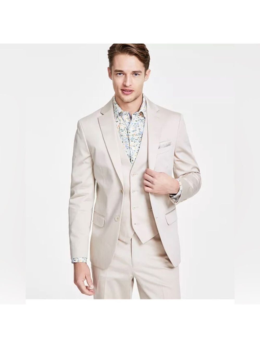 Bar III Slim Fit Cotton Stretch Solid Two Button Tan Blazer Suit Jacket - 42 S